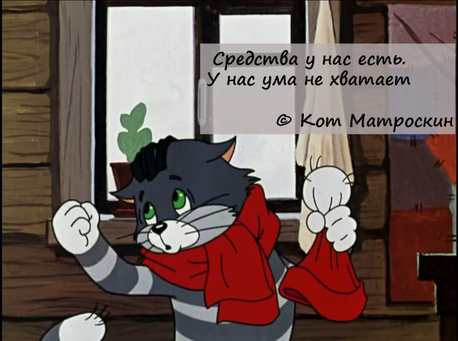 Визуальный отрывок советского мультфильма, средства у нас есть у нас ума не хватает, кот матроскин