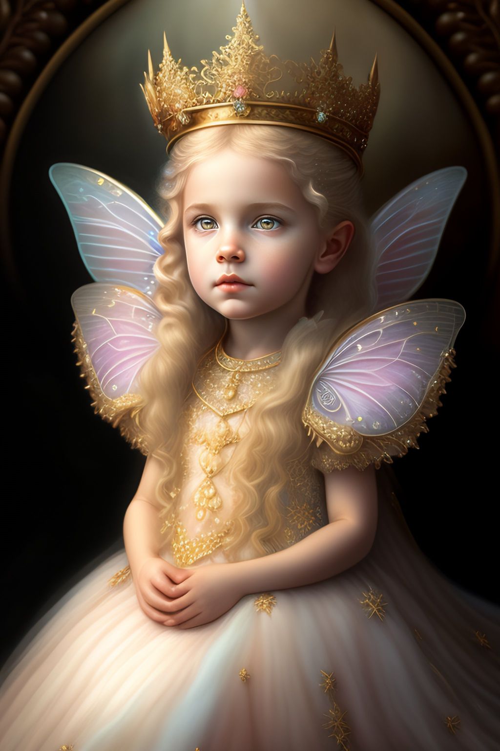 Маленькие принцессы с короткими, блонд, закрученными волосами и золотыми украшениями.