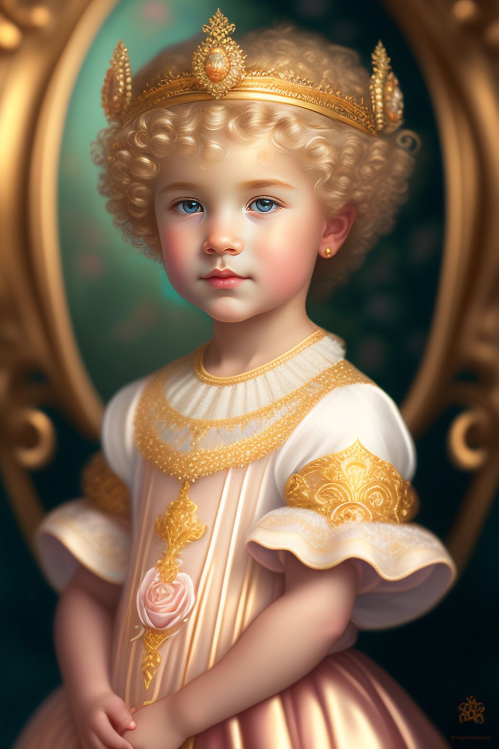 Маленькие принцессы, у которых светлые кудряшки короткие и украшены золотыми украшениями.