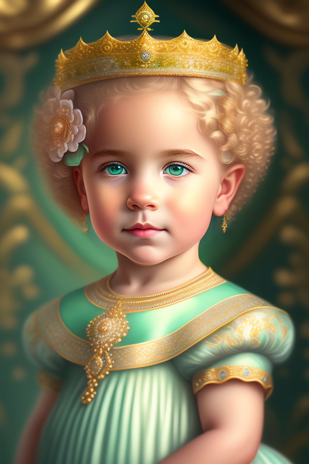 Девочки-принцессы с короткими светлыми кудряшками, украшенными золотыми украшениями.