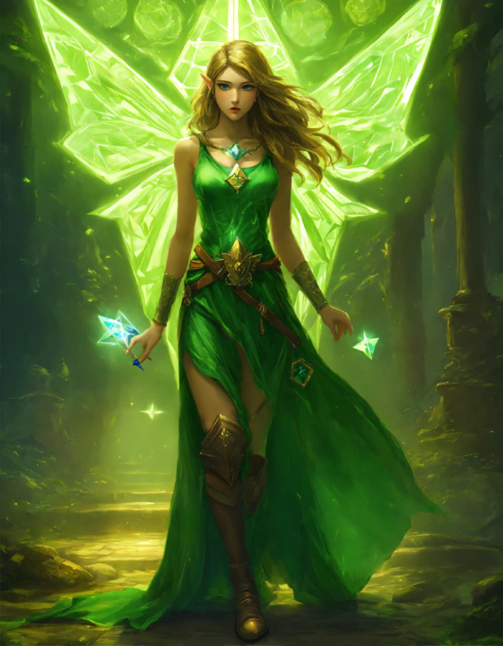 Мистические девушки эльфы в зеленом лесу олицетворяют силу и свежесть природы